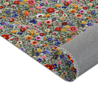 Faux Embroidered Flowers on Linen Area Rugs