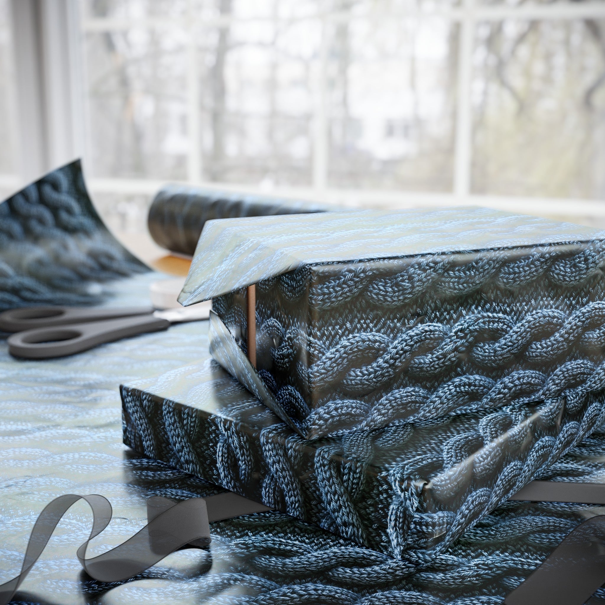 Faux Cable Knit Wrapping Paper – Cozy Sweater Gift Wrap for Holidays, Rustic Winter Packaging