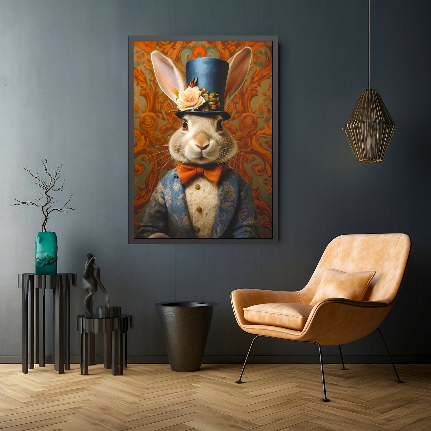 Victorian Bunny Art Print – Dapper Rabbit Portrait, Vintage Animal Art, Canvas or Framed Print, Whimsical Wall Art, Regency Hare Decor