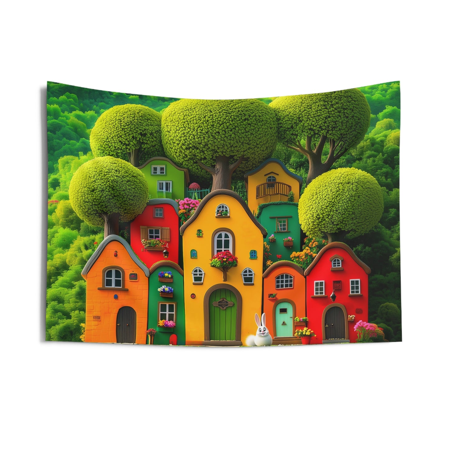 Fun, Colorful Houses Indoor Wall Tapestry for Easy Decor