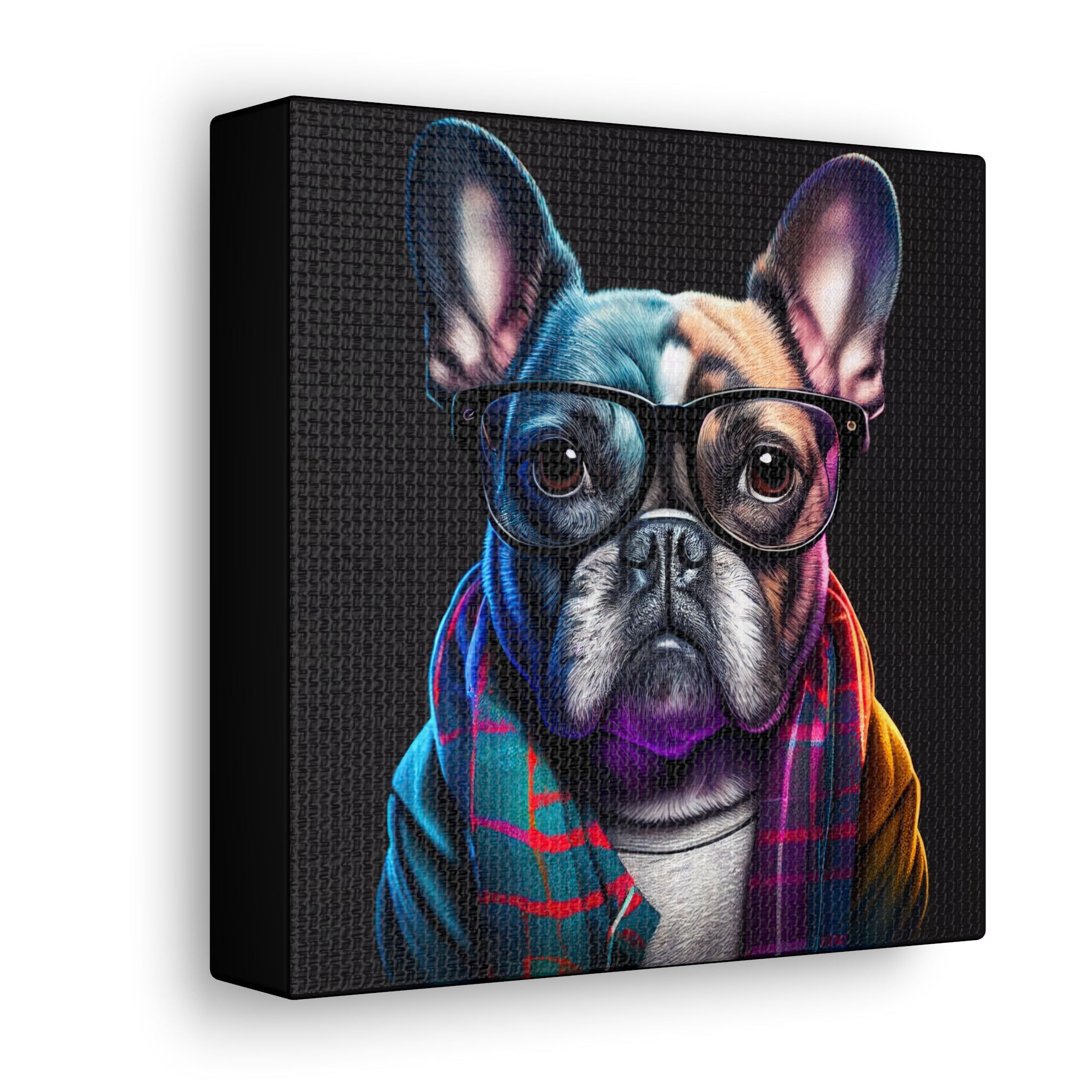 Chic French Bulldog Canvas Print - Hipster Dog with Glasses and Scarf Wall Art from The Curated Goose