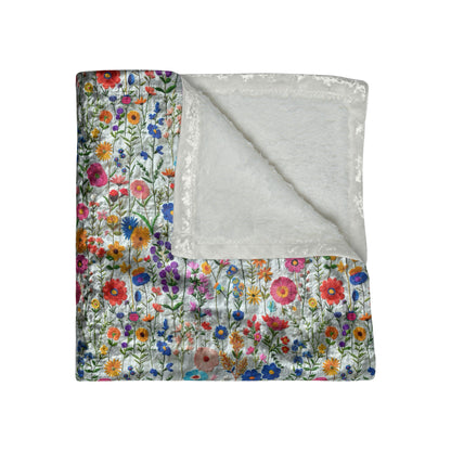 Crushed Velvet Blanket with Faux Embroidery Floral Pattern