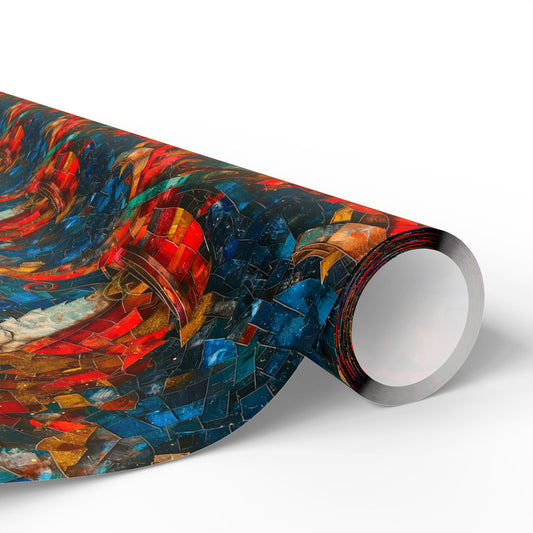 Mosaic Santa Claus and Sleigh Vintage Christmas Wrapping Paper – Classic Holiday Gift Wrap Rolls