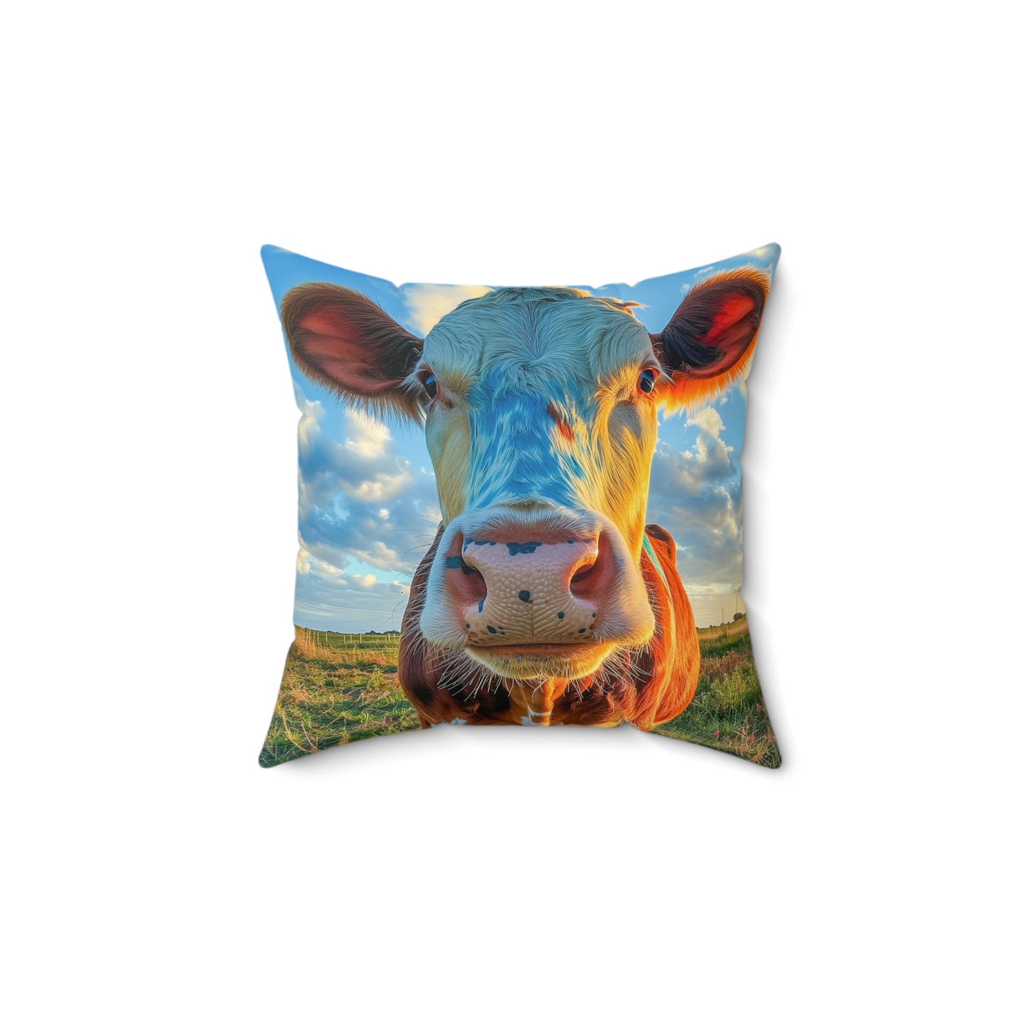 Square Pillow Cow Heads and Tails Faux Suede
