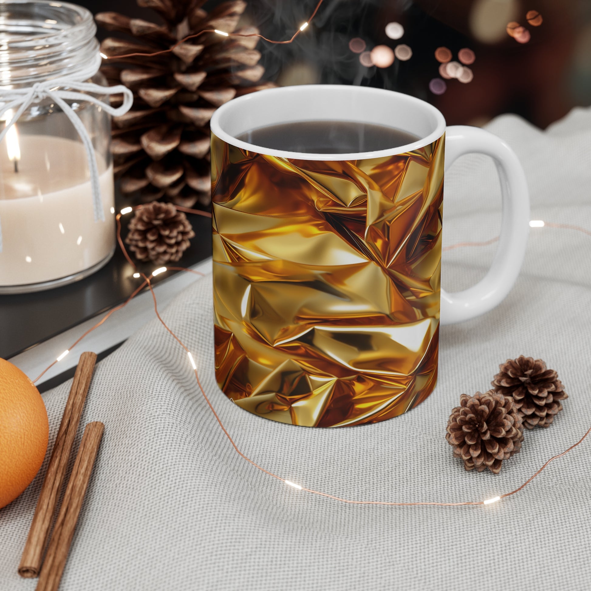 Coffee Mug | Gold Crinkle Optical Illusion Mug from The Curated Goose