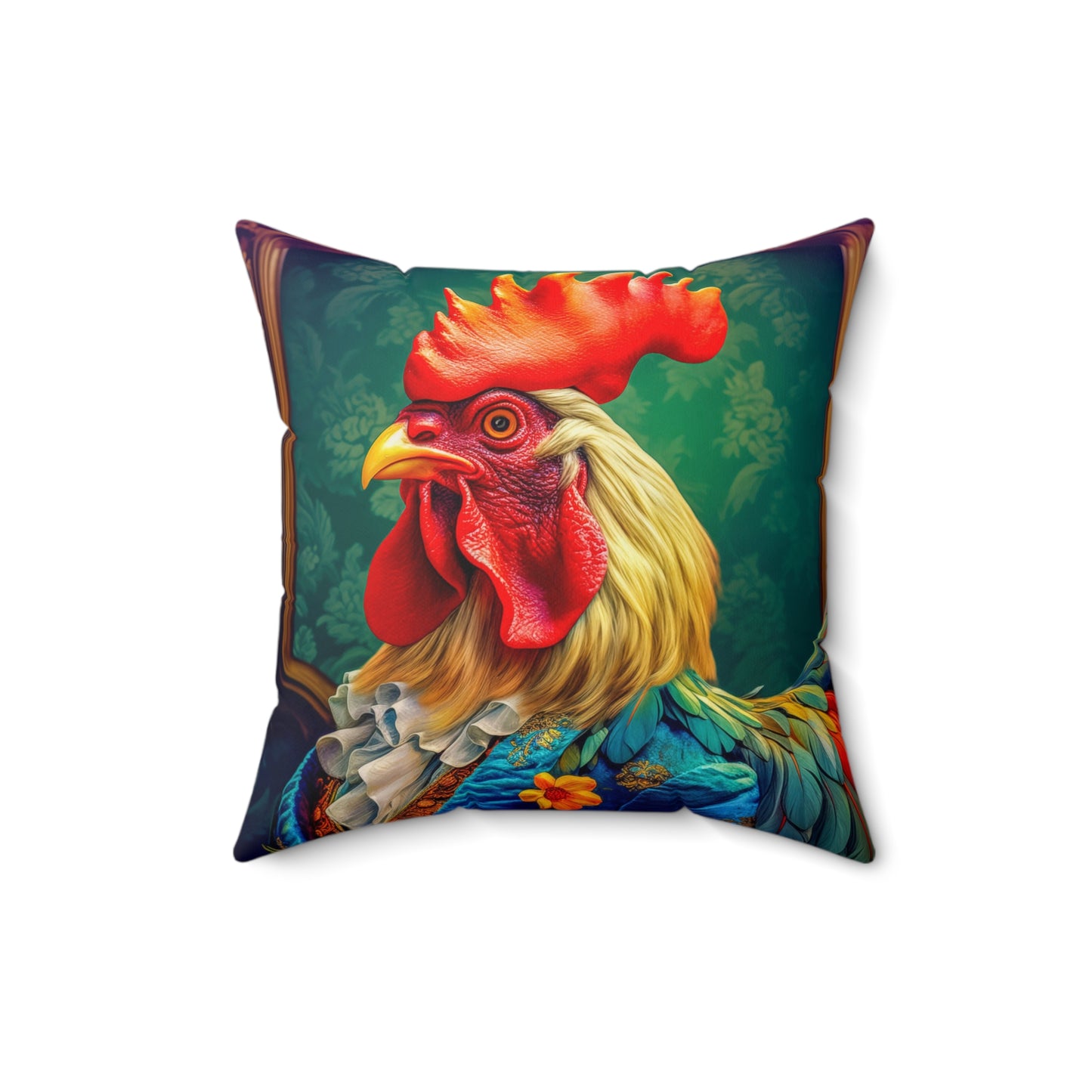 Faux Suede Square Pillow | Colorful Renaissance Rooster Throw Pillow