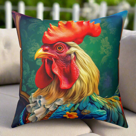 Faux Suede Square Pillow | Colorful Renaissance Rooster Throw Pillow