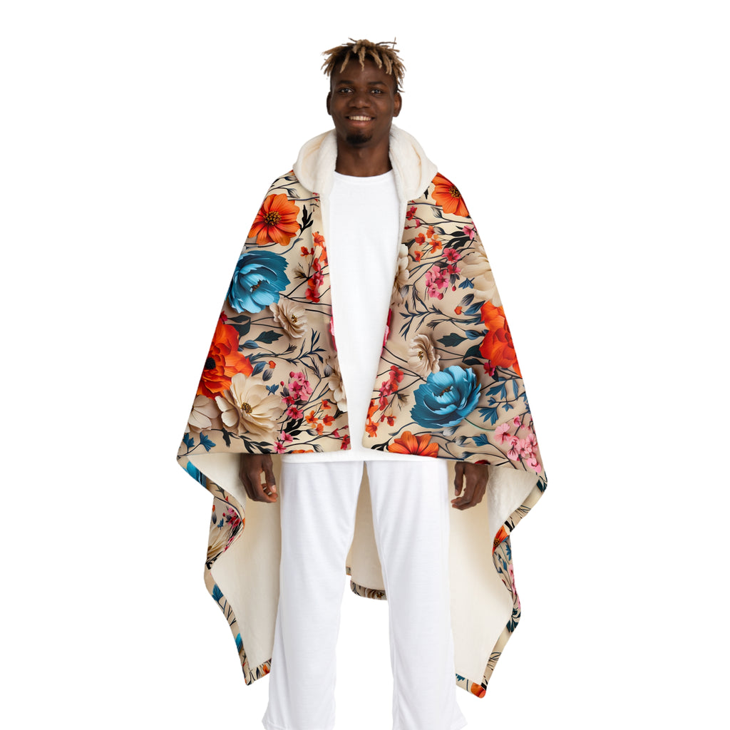 Vintage Floral Cable Knit Hooded Sherpa Blanket