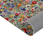 Faux Embroidered Flowers on Linen Area Rugs