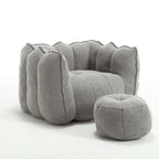 Soft Chenille Bean Bag Chair with High Resilient Foam for Living Room and Bedroom, Comfortable Square Lazy Sofa with Footstool for Adults
