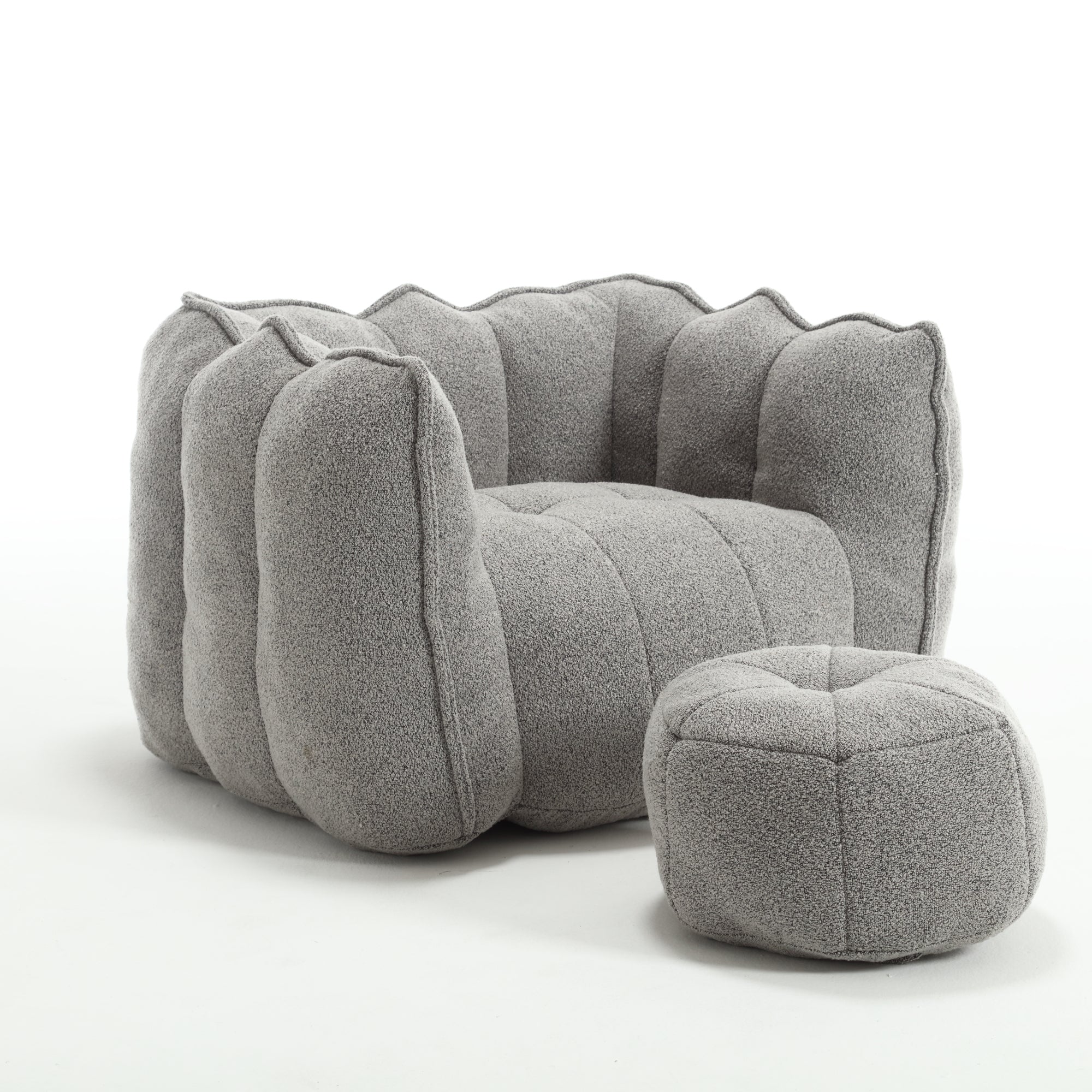 Soft Chenille Bean Bag Chair with High Resilient Foam for Living Room and Bedroom, Comfortable Square Lazy Sofa with Footstool for Adults