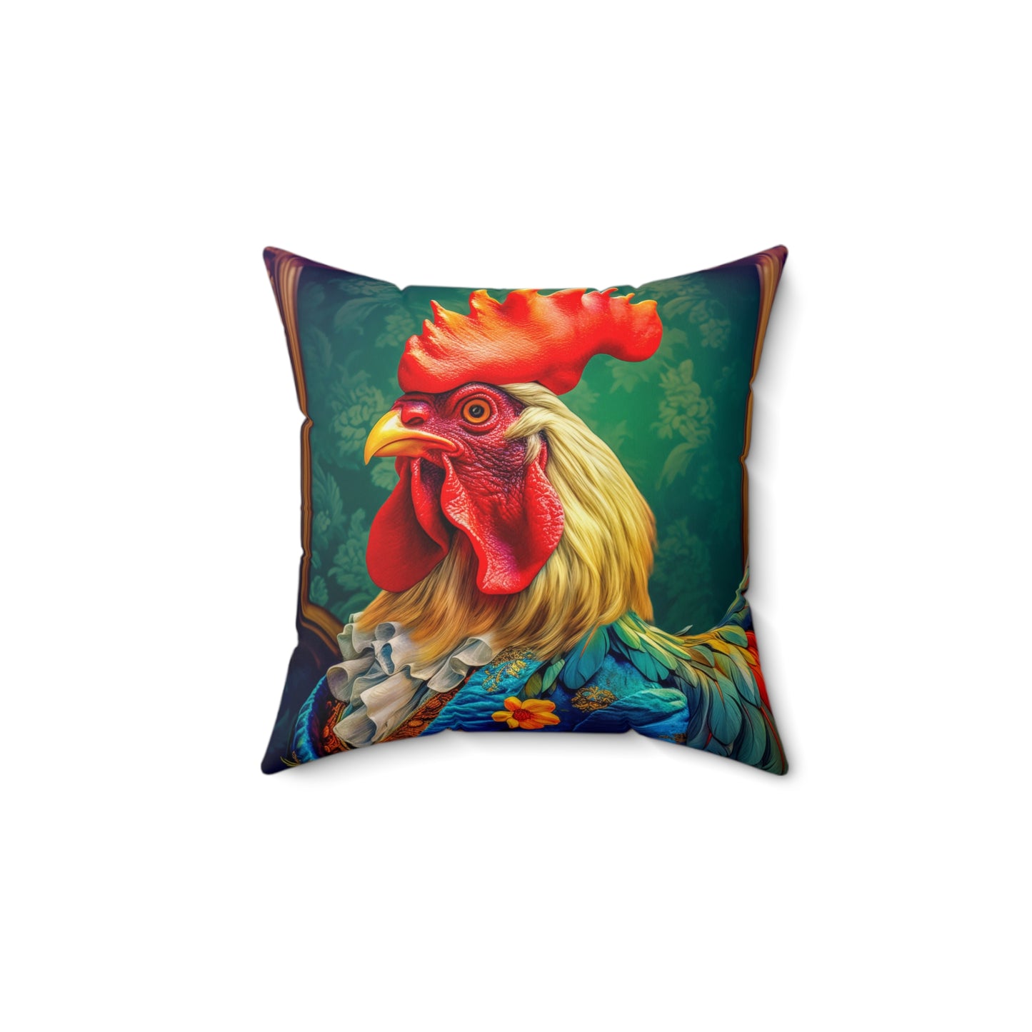 Faux Suede Square Pillow | Colorful Renaissance Rooster Throw Pillow