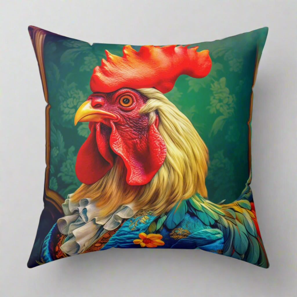 Faux Suede Square Pillow | Colorful Renaissance Rooster Throw Pillow