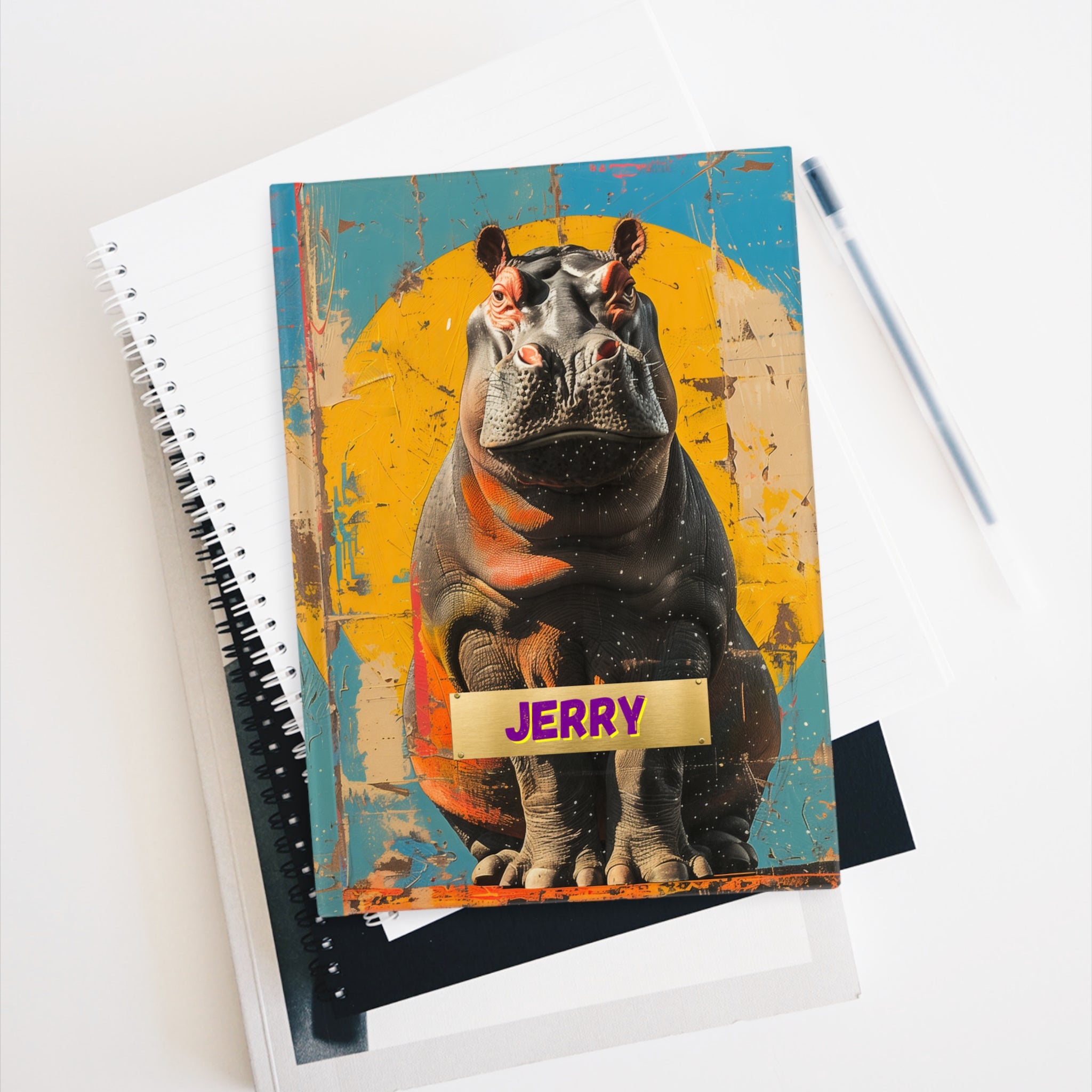 Personalized Name Hippo Journal | Funny Heads & Tails Hardcover Notebook | Hippo Lover Gift