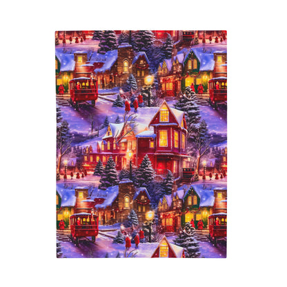 Velveteen Plush Blanket | Christmas Throw Blanket | Winter Village Holiday Town Scene from The Curated Goose