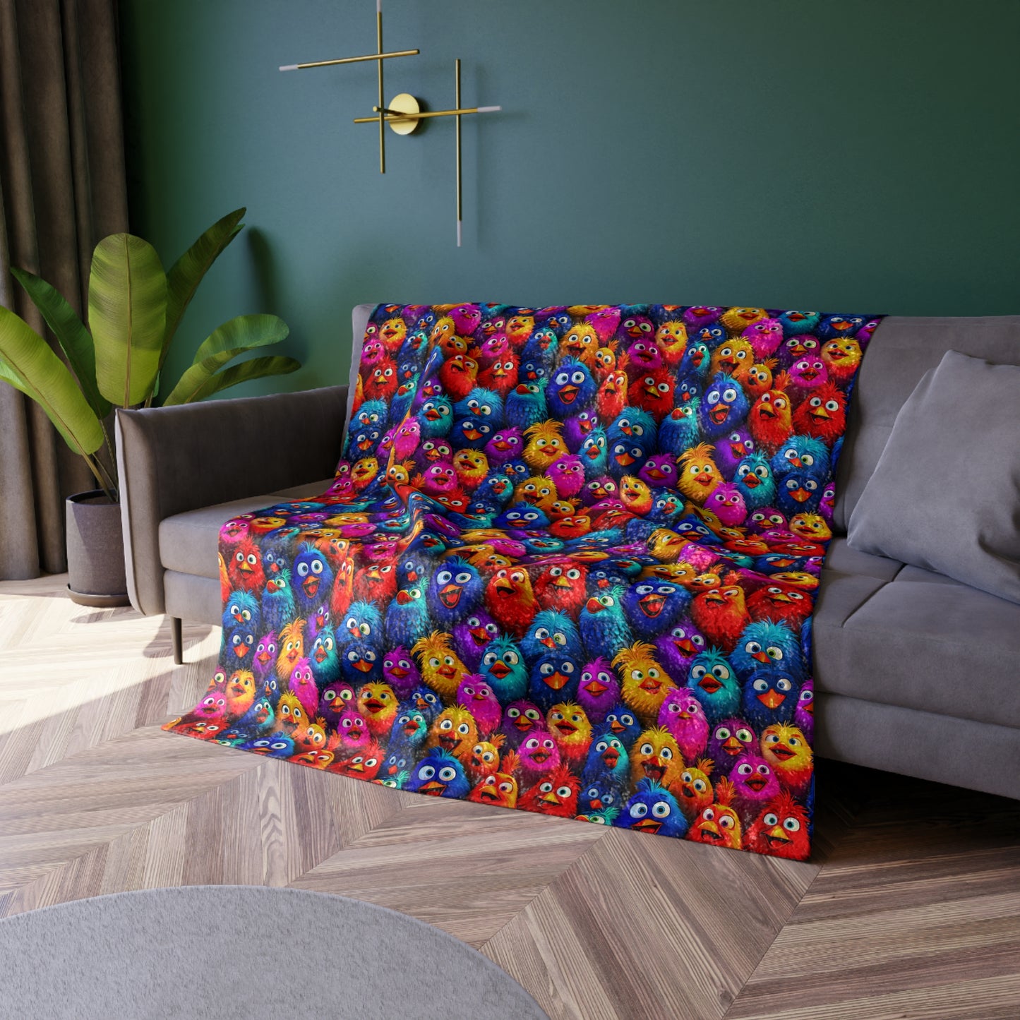 Crushed Velvet Blanket | Silly Colorful Birds