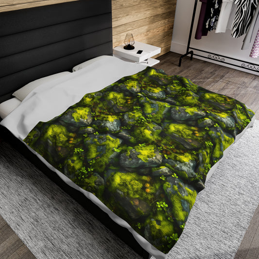 Velveteen Plush Blanket | Moss Covered Rocks | Nature Blanket from The Curated Goose