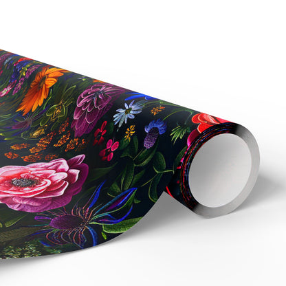 Stunning Floral Display Gift Wrap, Chic and Sophisticated Dark Floral Wrapping Paper Rolls