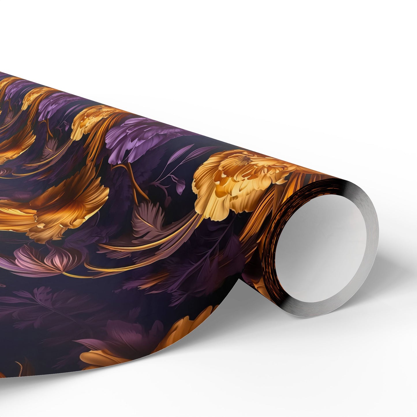 Moody Blooms Wrapping Paper – Dark, Luxurious Purple & Gold Floral Elegance