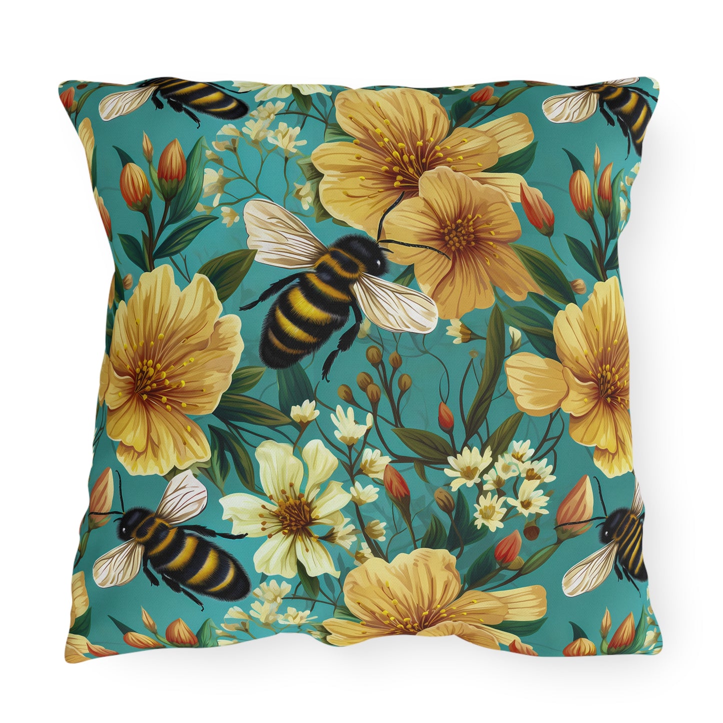 Outdoor Pillow | Bees and Flowers Outdoor Throw Pillow from The Curated Goose