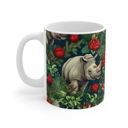 Floral Rhinoceros Coffee Mug | Two-Tone Rhino and Roses Mug - 11 oz. from The Curated Goose