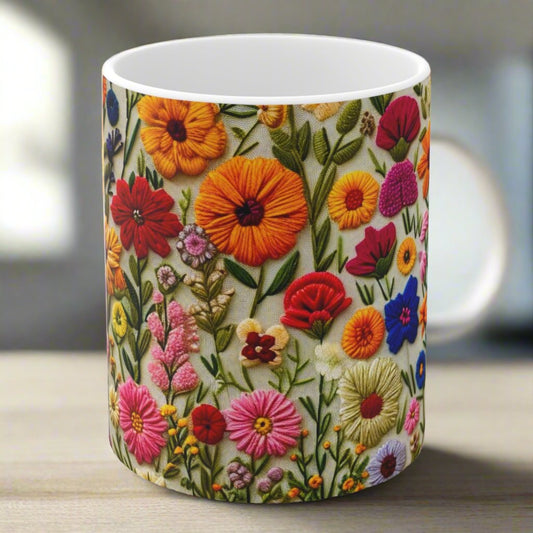 Vintage Flowers Coffee Mug | Embroidery Flowers Spring Design | Vintage Wildflowers Mug - 11 oz. from The Curated Goose