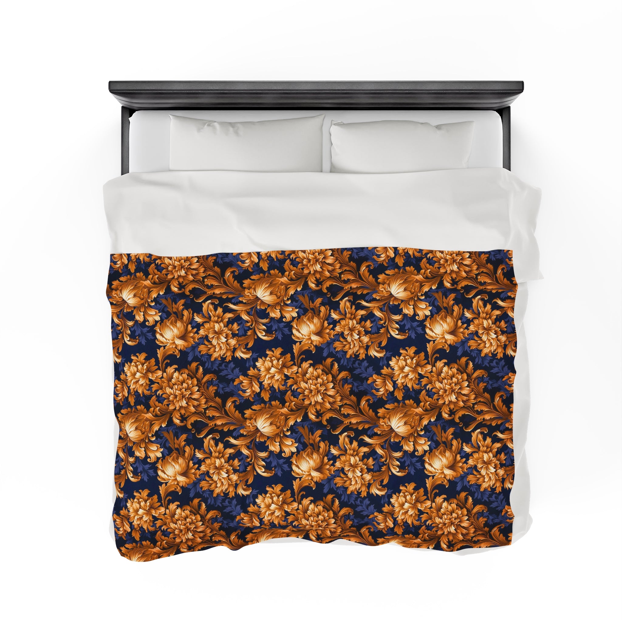 Velveteen Plush Blanket | Gold & Navy Flowers | Baroque Floral Throw Blanket from The Curated Goose