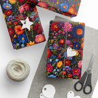 Embroidery Flowers Wrapping Paper Rolls |  Dark Background Floral Gift Wrap