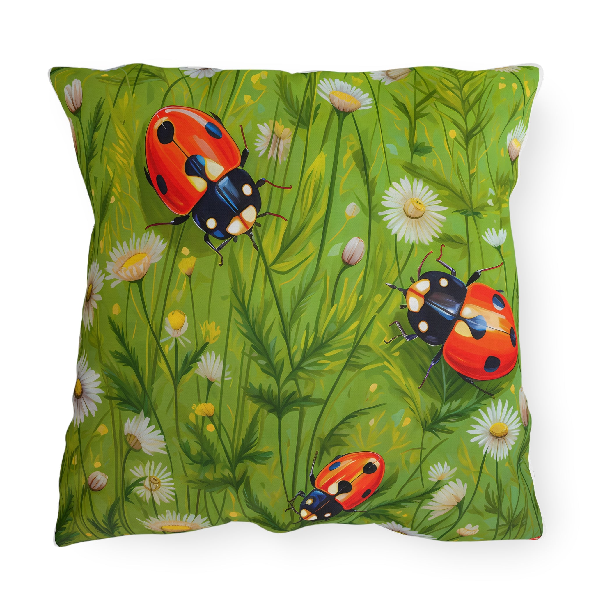 Durable Outdoor Pillow | Ladybugs & Flowers Throw Pillow from The Curated Goose