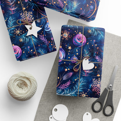 Whimsical Blue Purple Wrapping Paper Rolls | Chic Nostalgic Christmas Gift Wrap