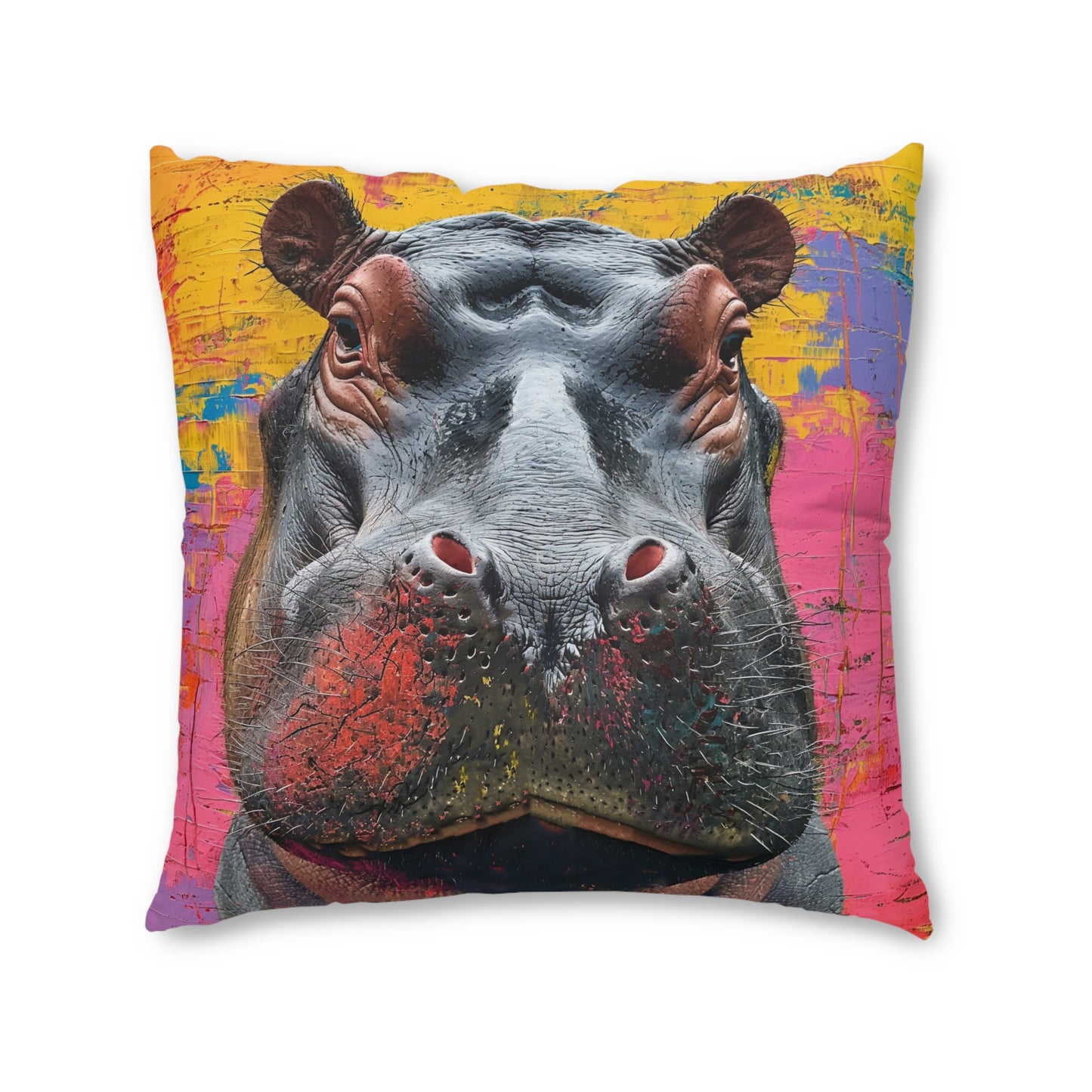 Hippo Front & Rear Square Tufted Floor Pillow | Colorful Hippopotamus Seating Cushion