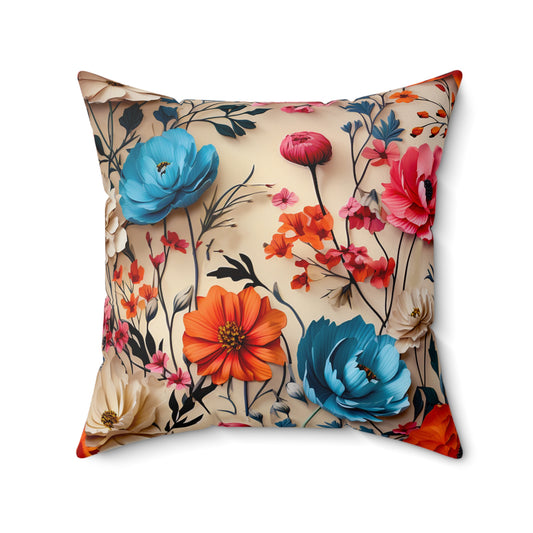 Faux Suede Square Pillow: Vintage Floral Granny Chic Throw Pillow