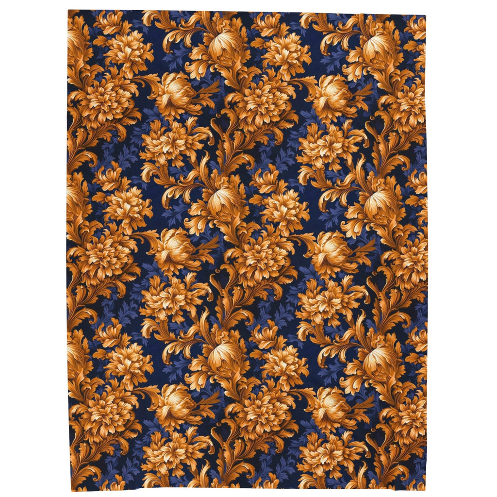 Velveteen Plush Blanket | Gold & Navy Flowers | Baroque Floral Throw Blanket from The Curated Goose