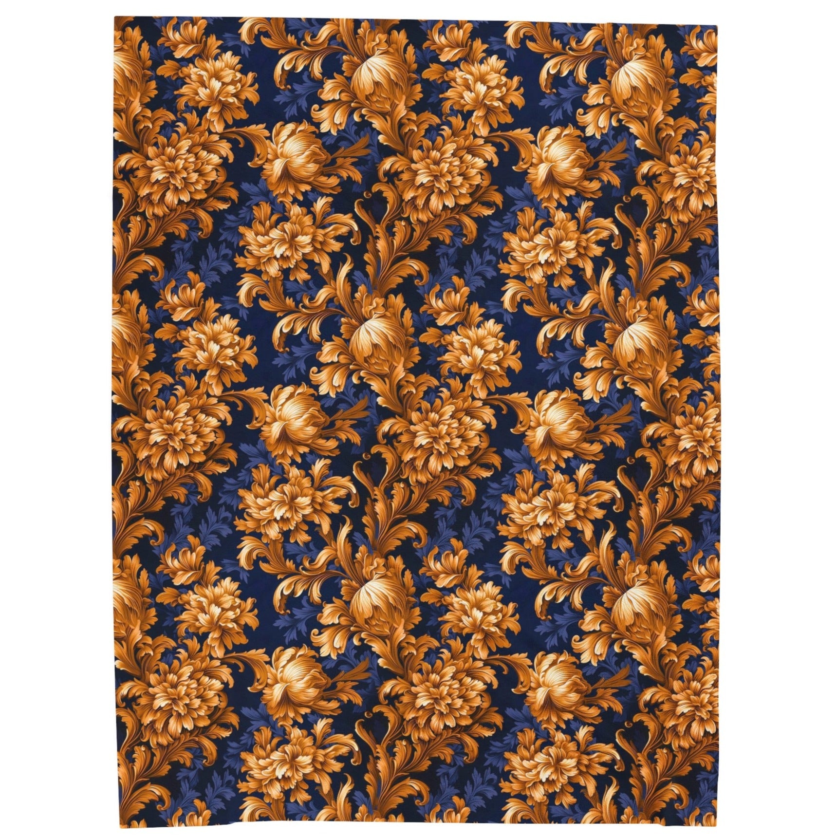 Velveteen Plush Blanket | Gold & Navy Flowers | Baroque Floral Throw Blanket from The Curated Goose