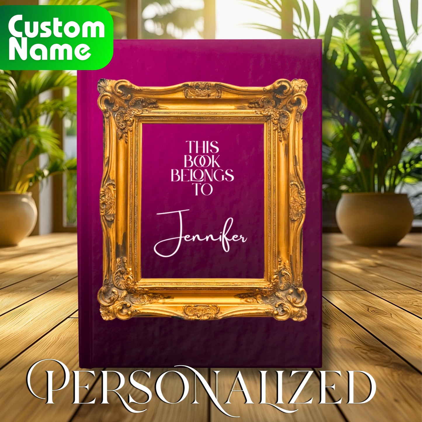 Custom Name Hardcover Journal-Pink & Gold Frame Luxury Personalized Notebook