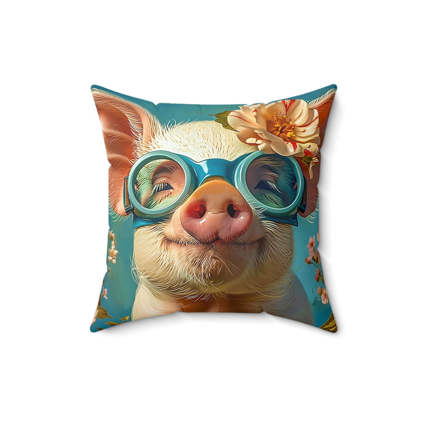 Faux Suede Square Pillow | Funny Pig in Goggles Throw Pillow