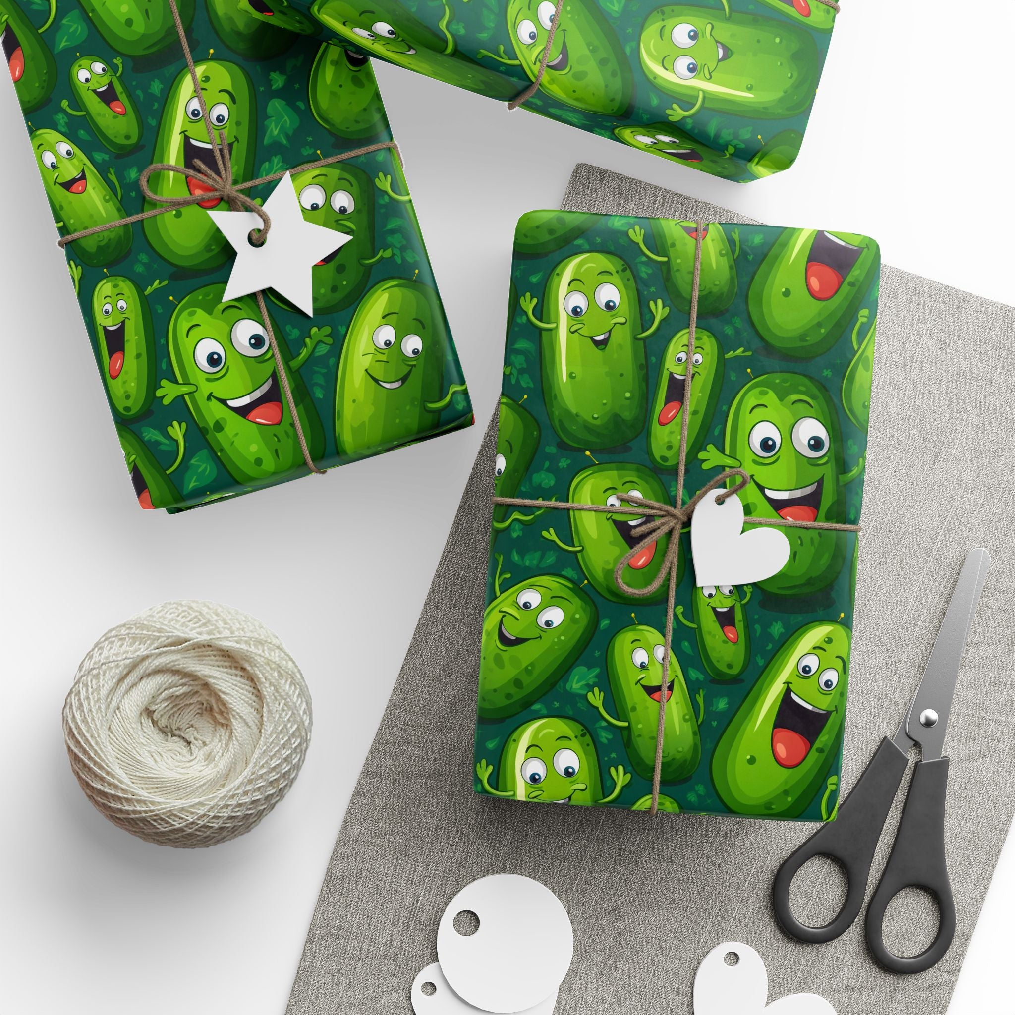 Cartoon Pickle Wrapping Paper: Quirky Green Gift Wrap