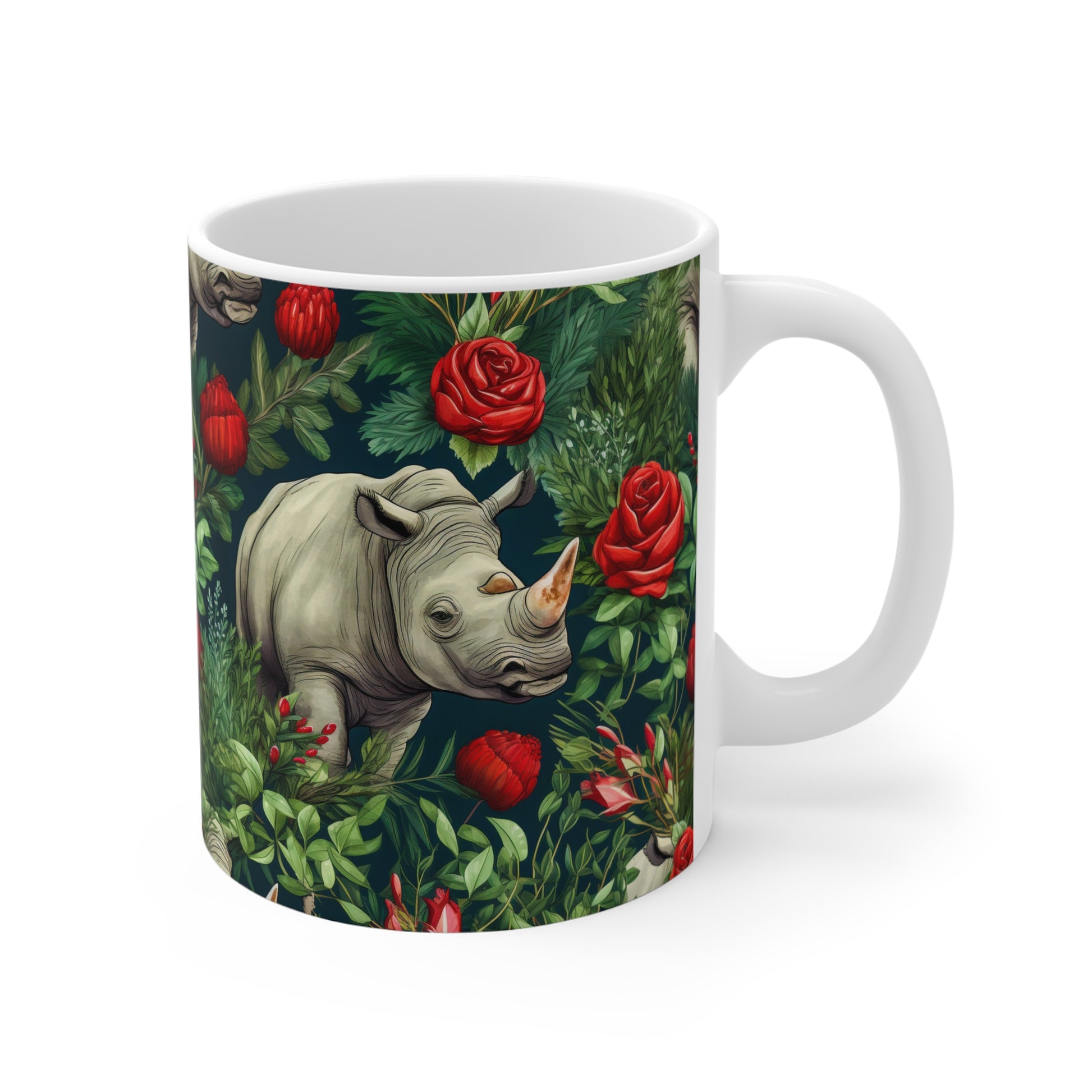 Floral Rhinoceros Coffee Mug | Two-Tone Rhino and Roses Mug - 11 oz. from The Curated Goose