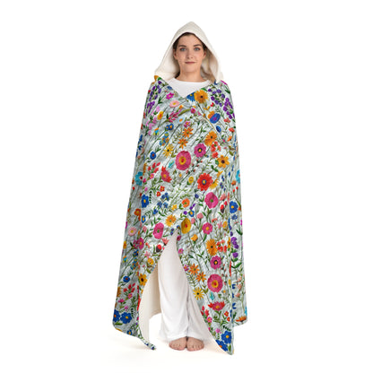 Cable Knit Hooded Sherpa Blanket | Faux Embroidery Flowers