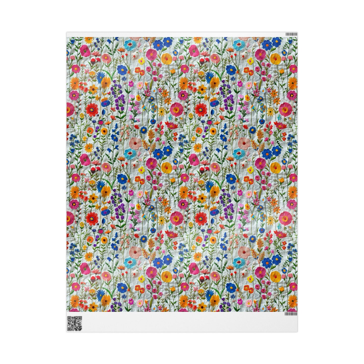 Faux Embroidered Wildflower Wrapping Paper—Elegant Cottagecore Gift Wrap for Weddings, Birthdays, and Special Occasions