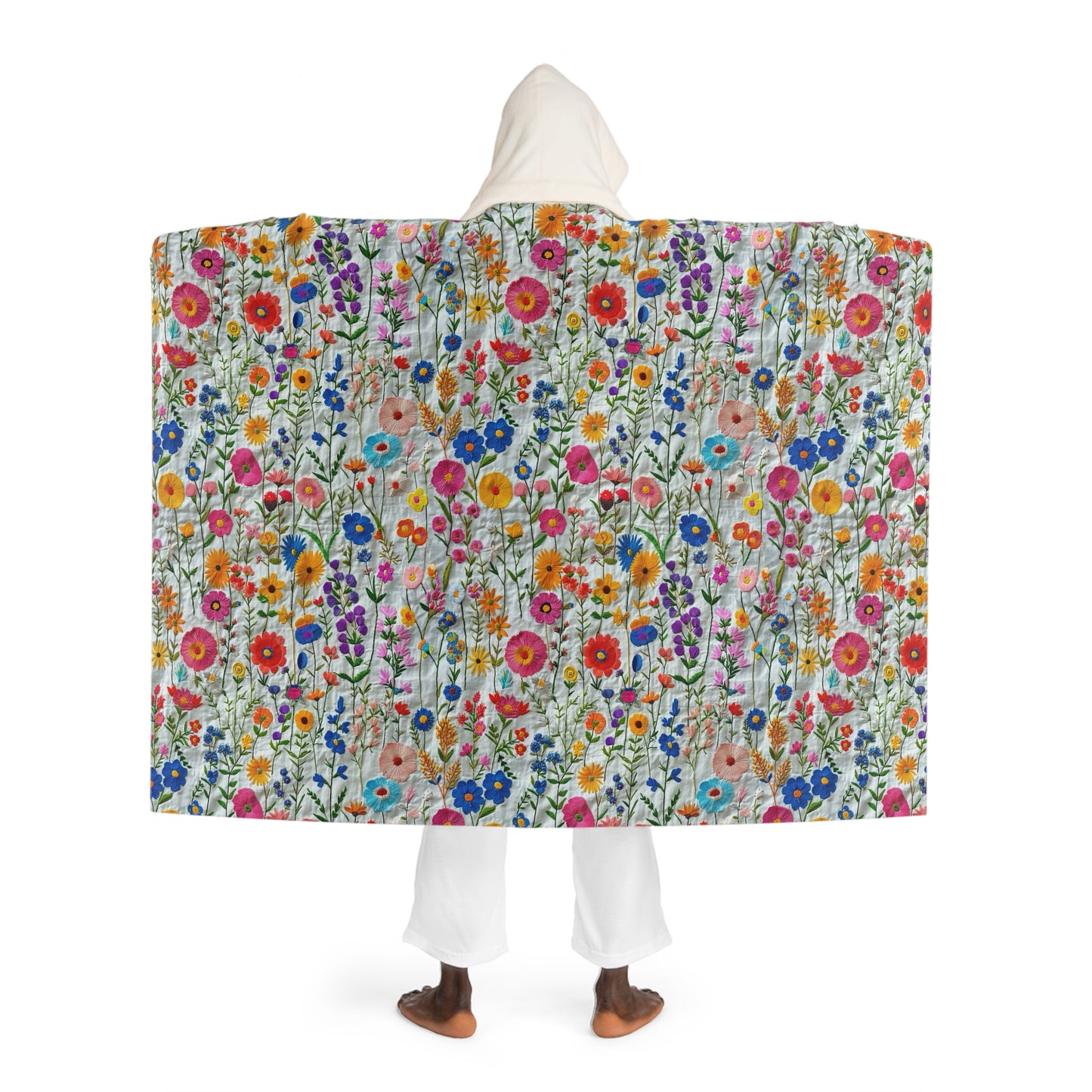 Cable Knit Hooded Sherpa Blanket | Faux Embroidery Flowers