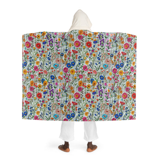 Cable Knit Hooded Sherpa Blanket | Faux Embroidery Flowers