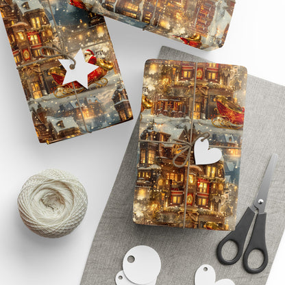 Victorian Mansion Holiday Wrapping Paper – Luxurious and Festive with Santa’s Sleigh Shining Bright