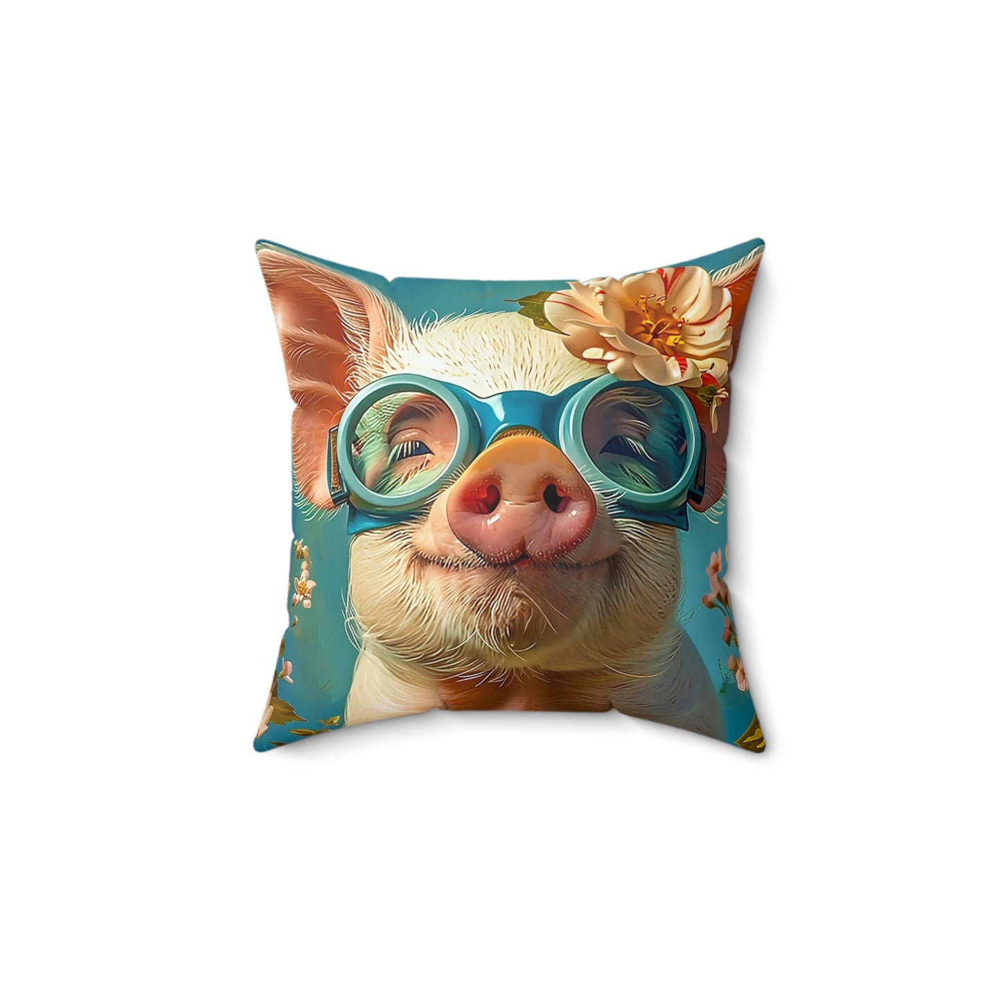 Faux Suede Square Pillow | Funny Pig in Goggles Throw Pillow