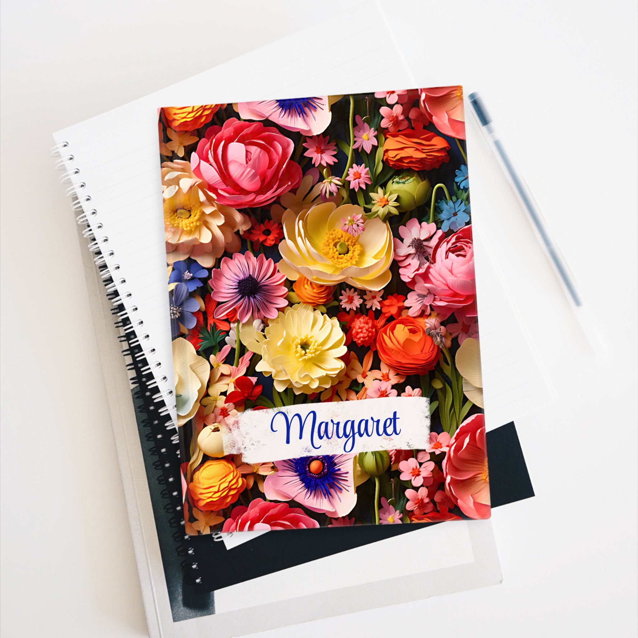 Custom Name Thick Bouquet Journal | Personalized Bouquet Floral Hardcover Notebook | Unique Gift for Her