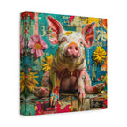 Maximalist Collage Pig Portrait Canvas Art Print from The Curated Goose