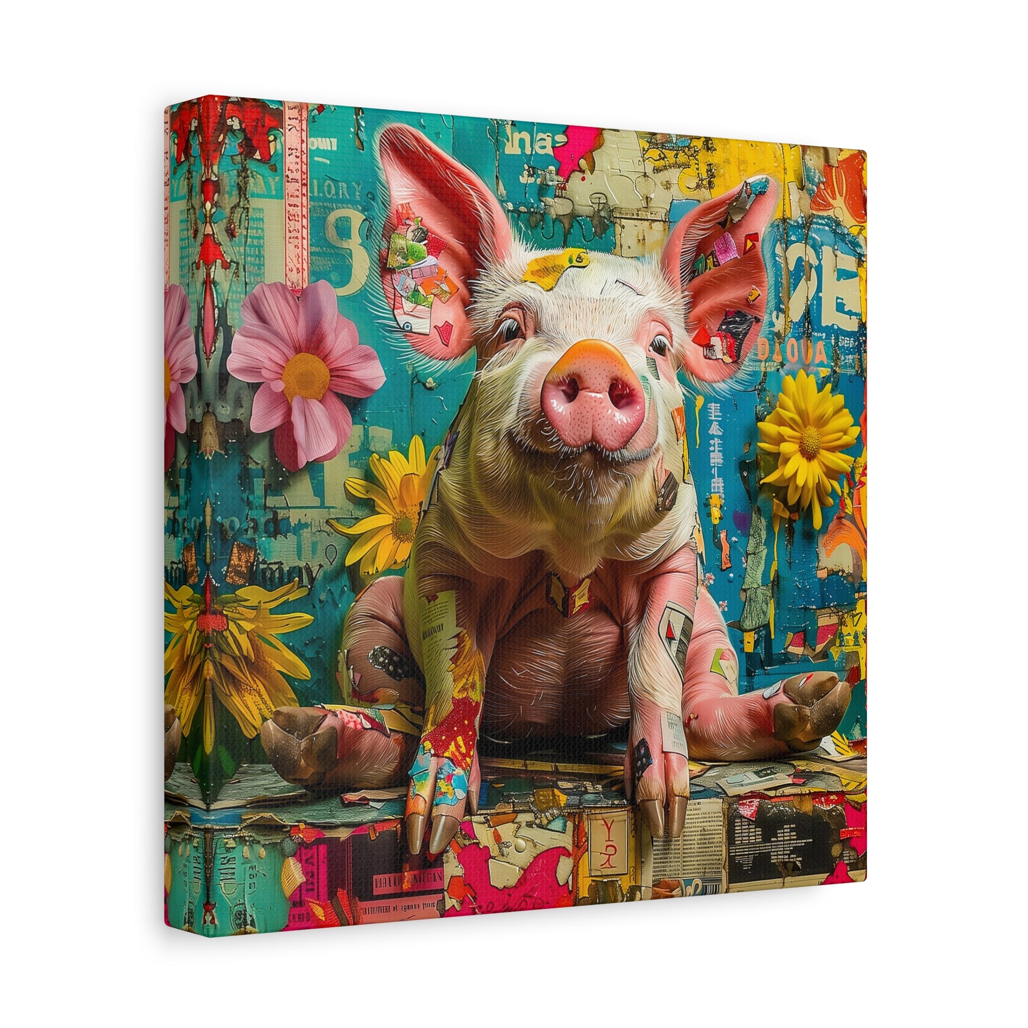 Maximalist Collage Pig Portrait Canvas Art Print from The Curated Goose