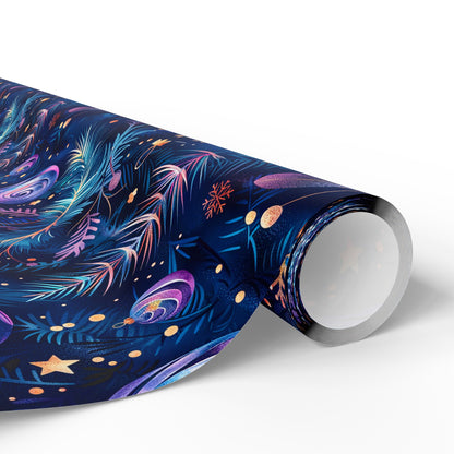 Whimsical Blue Purple Wrapping Paper Rolls | Chic Nostalgic Christmas Gift Wrap