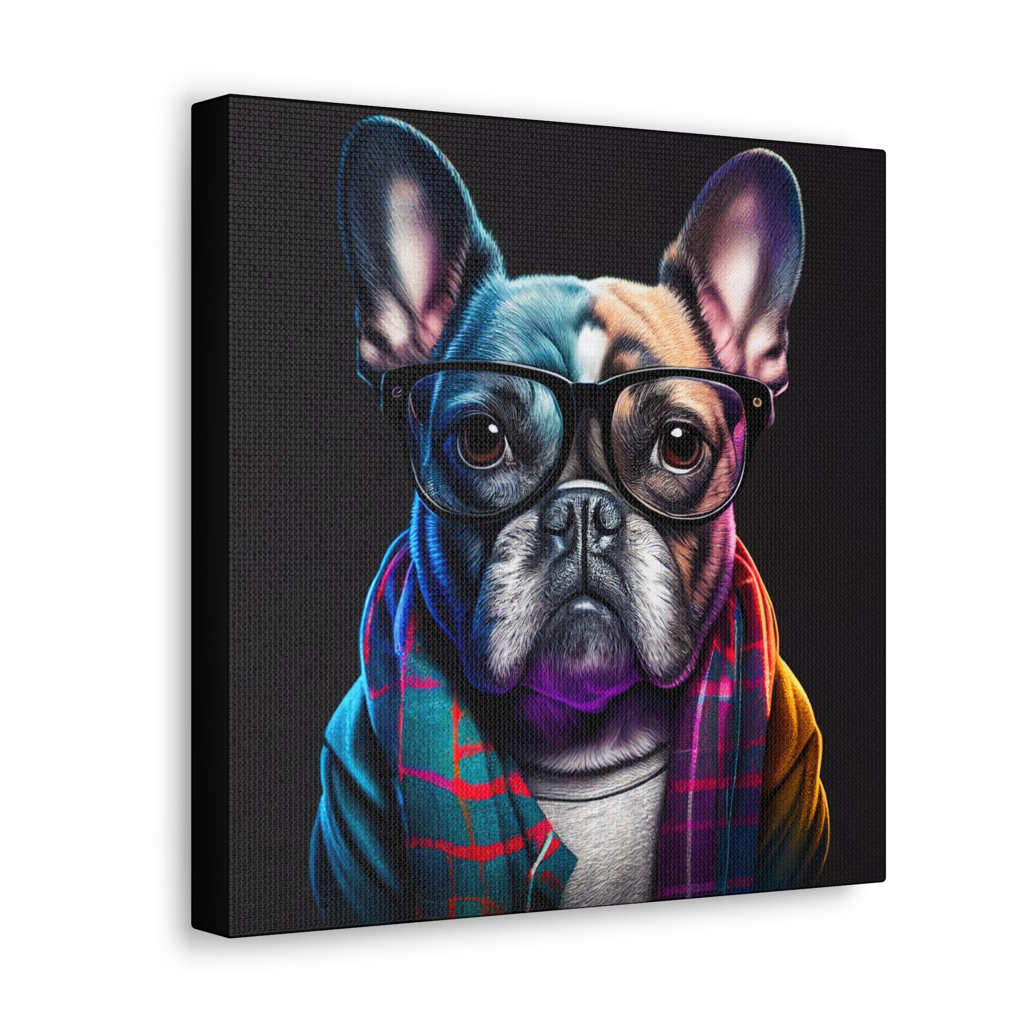 Chic French Bulldog Canvas Print - Hipster Dog with Glasses and Scarf Wall Art from The Curated Goose