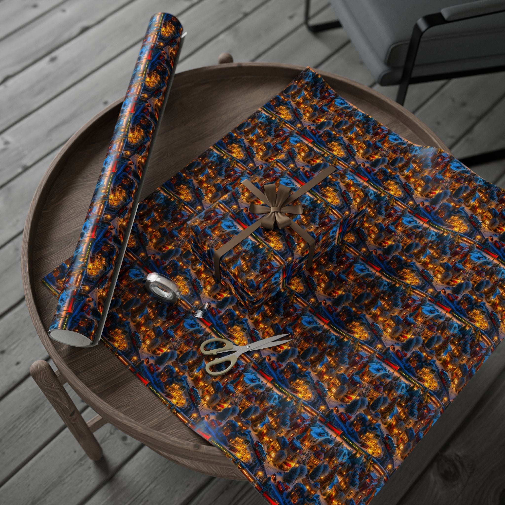 Train Town Christmas Wrapping Paper Roll — Festive Gift Wrap
